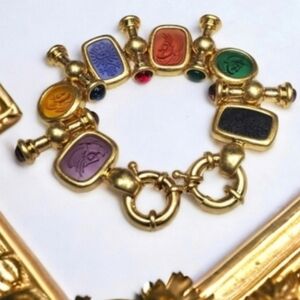 Etruscan Byzantine 18k Gold Plated Intaglio Charm Bracelet